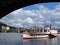 Panorama of Prague Old Historical Castle During Day Seen Under Bridge with Ship, Hradcany, Czech Republic