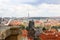 Panorama of Prague view of Charles bridge, on the bridge a crowd