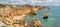 Panorama of Praia da Marinha on the south coast of Portugal in the Algarve on a cloudy day