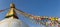 Panorama of prayer flags on the Boudhanath stupa in Kathmandu