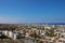 Panorama of Protaras from the observation deck, where the Church of St. Elijah is located against the blue sky. Cyprus