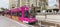 Panorama of a purple tram at the platform in the center of Bonn