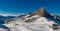 Panorama of Ra Gusela peak in front of mount Averau and Nuvolau, in Passo Giau, high alpine pass near Cortina d`Ampezzo, Dolomite