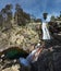 Panorama of Radule waterfall in Corsica Island with two pools