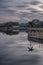 Panorama reflection, Tambakboyo dam at sunrise with motion clouds