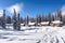 panorama of resort cabins under a layer of snow