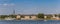 Panorama of a restaurant and ship at the river Rhine in Mainz