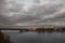 Panorama of the rhine river in Bonn, at dusk, with the Kennedybrucke, or Kennedy bridge, in front. Bonn is a major city of