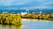 Panorama of the Rhine river between Mainz and Wiesbaden in Germany