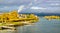 Panorama of the Rhine river between Mainz and Wiesbaden in Germany