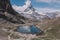 Panorama of Riffelsee lake and Matterhorn mountain in national park Zermatt