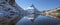 Panorama of Riffelsee with Matterhorn reflection