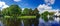 Panorama of the Riga Canal against the background of beautiful Kronvalda Park