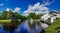 Panorama of the Riga Canal against the background of beautiful Kronvalda Park