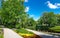 Panorama of the Riga Canal against the background of beautiful Kronvalda Park