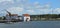 Panorama of the river Deben at Woodbridge with Tide Mill and Boats.