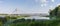 Panorama of road cable-stayed bridge across river, Kyiv, Ukraine