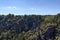 Panorama with rocks Bastei and hotel on mountain in Rathen, Saxon Switzerland