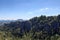 Panorama with rocks Bastei, table mountain Lilienstein and hotel in Rathen, Saxon Switzerland