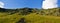 Panorama of rocks covered with trees. Caucasus, North Ossetia