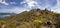 Panorama of the rocky outcrops on The Hazards in Freycinet National park, with Wineglass bay, Mount Graham and Mount Freycinet in