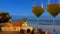 Panorama of romantic picnic by the sea with white wine