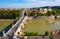 Panorama of Rome historic center over Ponte Sant`Angelo, Saint Angel Bridge, known as Aelian Bridge or Pons Aelius at Tiber river