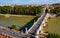 Panorama of Rome historic center over Ponte Sant`Angelo, Saint Angel Bridge, known as Aelian Bridge or Pons Aelius at Tiber river