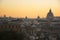 Panorama of Rome from Pincian Hill at sunset, Villa Borghese. Domes and roof tops of eternal city