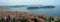 Panorama of Rovinj old town showing port and Katarina Island