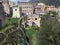 Panorama of ruins and waterfall in Tivoli, Italy