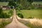 Panorama of the rural landscape. View of the vast fields and meadows.