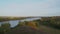 Panorama of the Russian Oka river before sunset on clear autumn day.