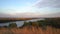 Panorama of the Russian Oka river before sunset on clear autumn day.