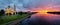 Panorama of Rybinsk on sunset with Volga river