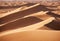 Panorama of sand dunes Sahara Desert at sunset. Endless dunes of yellow sand. Desert landscape Waves sand nature