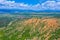 Panorama of sand pyramides and Bulgarian town Stob