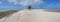 Panorama sandbar one coconut tree French Polynesia