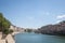 Panorama of Saone river and the Quais de Saone riverbank and riverside in the city center of Lyon