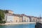 Panorama of Saone river and the Quais de Saone riverbank and riverside in the city center of Lyon