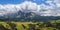 Panorama of Sassolungo mountain at sunny day