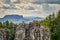Panorama Saxon Switzerland of the rock formations called Ferdinandstein, Lilienstein and KÃ¶nigstein