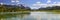 Panorama scene of river Isar with mountains