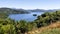 Panorama of Scenic Queen Charlotte sound and bay from a hill top
