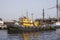 Panorama of the sea port.  At the pier there is a ship for loading and unloading cargo and for receiving passengers.