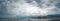 Panorama sea view And a cloudy sky with a beautiful seaside village, Panorama sky view, Composition of nature, old bridge  near