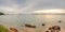 Panorama of seascape with natural rock beach when sunset time.