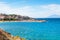Panorama of seascape, town and coast, Thassos Island, Greece