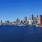 Panorama - Seattle waterfront skyline,with ferry and dockyard