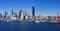 Panorama - Seattle waterfront skyline,with ferry and dockyard